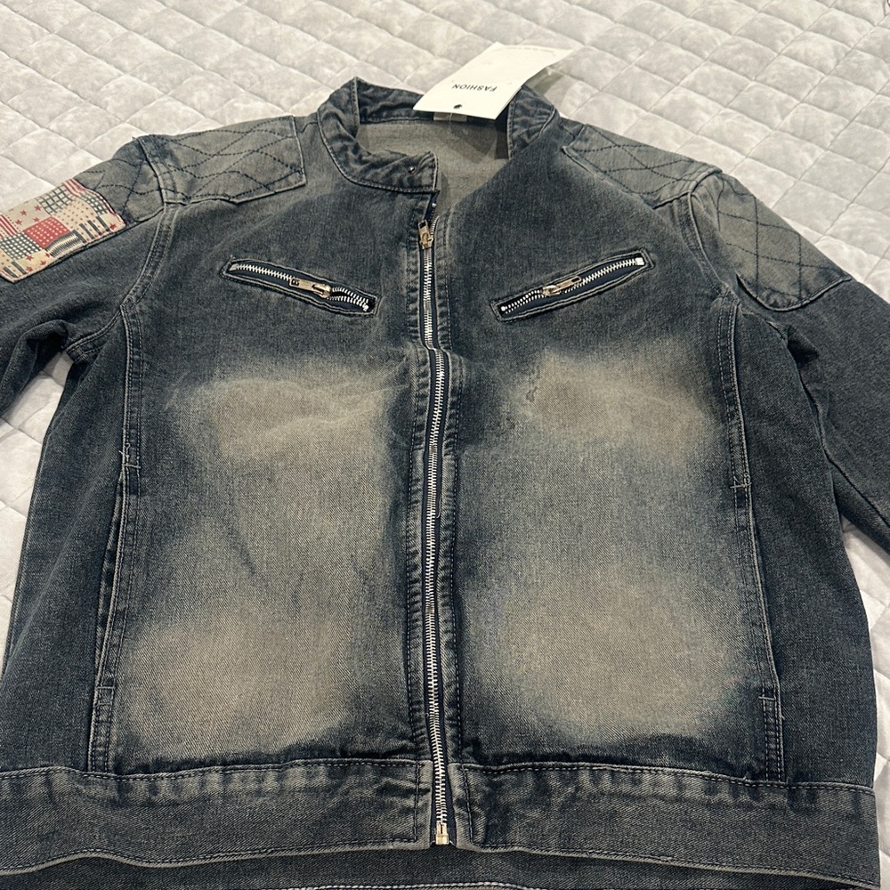 Washed Black Denim Zip-Up Jacket